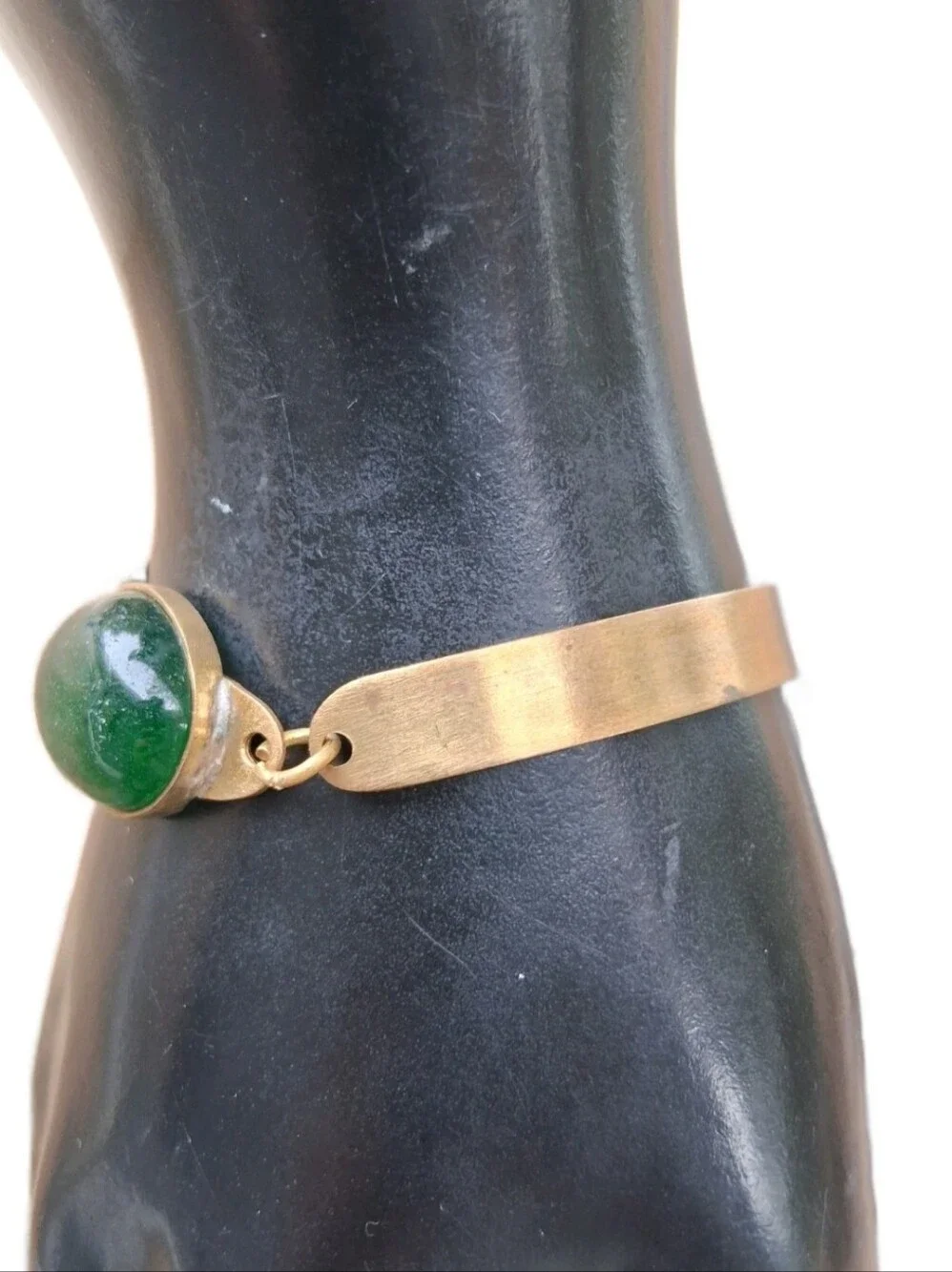 Vintage Green Aventurine Gemstone Jewelry Set Gold Tone Necklace Ring Bracelet